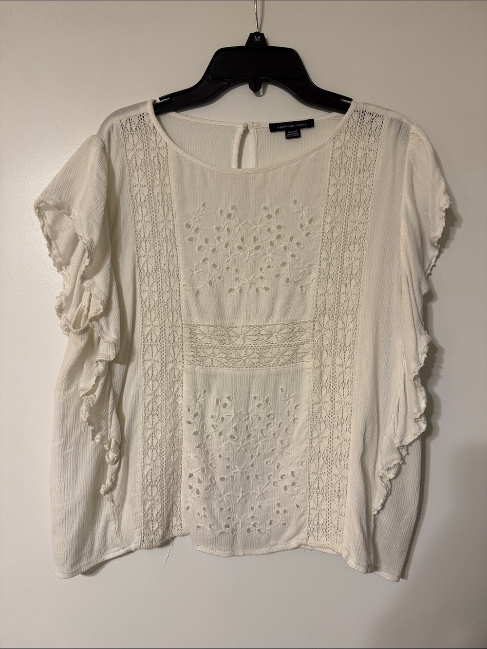 American Eagle Outfitters Cream Ruffle Sleeve Top